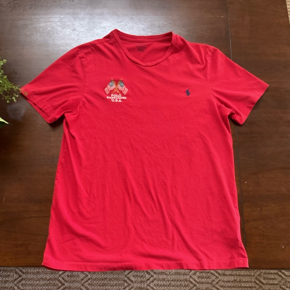 Ralph Lauren Polo Men's T Shirt L Polo Logo & American Flag Red
